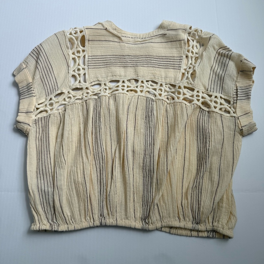 Free People Cream Crochet Lace Gauze Peasant Blouse Boho Top Size S - Picture 3 of 3